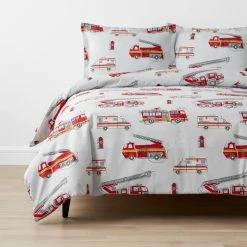 Deals ⌛ Company Kids Firetrucks 3-Piece Multicolored Organic Cotton Percale Full Duvet Cover Set by Company Kids by The Company Store 🥰