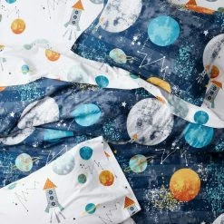 Wholesale 🔥 Company Kids Space Travel 3-Piece Multicolored Organic Cotton Percale Queen Duvet Cover Set by Company Kids by The Company Store 🎉 -Allied Home Shop company kids by the company store bedding sets 30339n q multi 40 1000