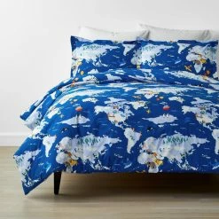 Promo π₯° Company Kids Around The World 3-Piece Blue Multicolored Organic Cotton Percale Queen Duvet Cover Set by Company Kids by The Company Store π