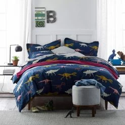 Outlet π Skeleton Dino Multicolored Graphic Cotton Percale Full Duvet Cover by Company Kids by The Company Store π