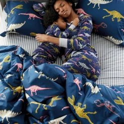 Outlet 💯 Skeleton Dino Multicolored Graphic 200 Thread Count Cotton Percale Standard Pillowcase (Set of 2) by Company Kids by The Company Store 🔥 -Allied Home Shop company kids by the company store pillowcases 30341c std multi 40 1000