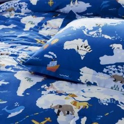 New 🧨 Company Kids Around The World Blue Multicolored Organic Cotton Percale Standard Sham by Company Kids by The Company Store 🥰 -Allied Home Shop company kids by the company store pillowcases 30345f std blue multi a0 1000