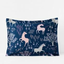 Top 10 🎉 Company Kids Unicorn Forest Organic White/Navy Cotton Percale Standard Sham by Company Kids by The Company Store 👏