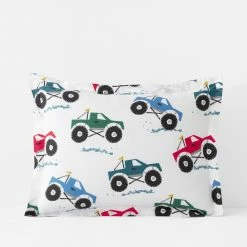 Deals 🔔 Company Kids Monster Trucks Organic Multicolored Cotton Percale Standard Sham by Company Kids by The Company Store 😍