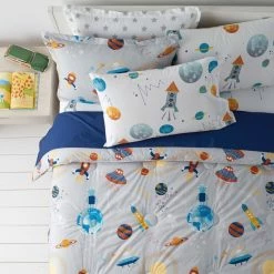 Cheapest 🎁 Company Kids Space Organic Gray Multicolored Cotton Percale Standard Pillowcase (Set of 2) by Company Kids by The Company Store ❤️ -Allied Home Shop company kids by the company store pillowcases 35046c std gray multi 40 1000