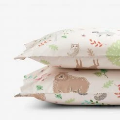Promo ✨ Company Kids Woodland Organic Multicolored Cotton Percale Standard Pillowcase (Set of 2) by Company Kids by The Company Store 🎁