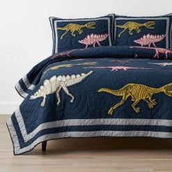 Best Sale 💯 Company Kids Skeleton Dino Handcrafted Multicolored Twin Cotton Blend Quilt by Company Kids by The Company Store 🥰