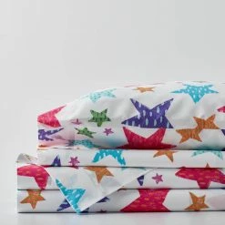Coupon 💯 Bright Stars 3-Piece Multicolored Graphic 200-Thread Count Organic Cotton Percale Twin Sheet Set by Company Kids by The Company Store 😀