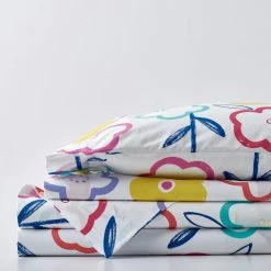 Cheap ✔️ Flower Power 4-Piece Multicolored Graphic 200-Thread Count Organic Cotton Percale Queen Sheet Set by Company Kids by The Company Store 😀