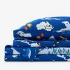Hot Sale 🎁 Company Kids Around The World 4-Piece Blue Multicolored Graphic 200-Thread Count Organic Cotton Percale Queen Sheet Set by Company Kids by The Company Store 🥰 -Allied Home Shop company kids by the company store sheet sets 30345l q blue multi 64 1000