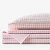 Brand new 💯 Company Kids Gingham 4-Piece Petal Pink Plaid 200-Thread Count Organic Cotton Percale Queen Sheet Set by Company Kids by The Company Store ⌛