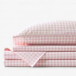 Brand new 💯 Company Kids Gingham 4-Piece Petal Pink Plaid 200-Thread Count Organic Cotton Percale Queen Sheet Set by Company Kids by The Company Store ⌛