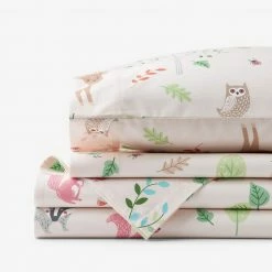 Cheapest ⌛ Company Kids Woodland Organic 4-Piece Multicolored Cotton Percale Full Sheet Set by Company Kids by The Company Store 👏
