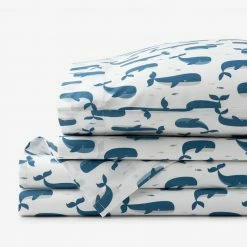 Discount 👍 Company Kids Whale School Blue Multi Organic Cotton Percale Queen Sheet Set by Company Kids by The Company Store 🥰