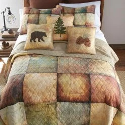 Discount 😀 Wood Patch 3-Piece Brown Cotton King Quilt Set by DONNA SHARP ❤️