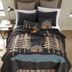Best reviews of 🧨 Moonlit Cabin Cotton Charcoal King Quilt by DONNA SHARP 🔥