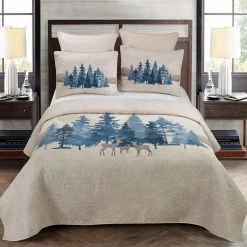 Flash Sale 😀 Watercolor Forest 3-Piece Ivory King Polyester Quilt Set by DONNA SHARP 👏