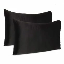 Best Pirce 😀 Amelia Black Solid Color Satin Standard Pillowcases (Set of 2) by HomeRoots ⌛