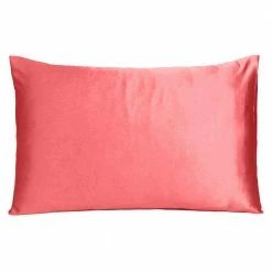 Discount 🎁 Amelia Coral Solid Color Satin Standard Pillowcases (Set of 2) by HomeRoots 🔥 -Allied Home Shop homeroots pillowcases 2000387863 4f 1000