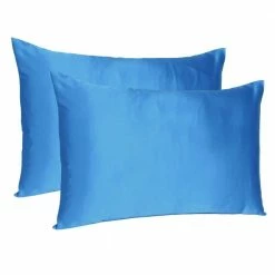 Brand new 👍 Amelia Bright Blue Blue Solid Color Satin Standard Pillowcases (Set of 2) by HomeRoots 🤩