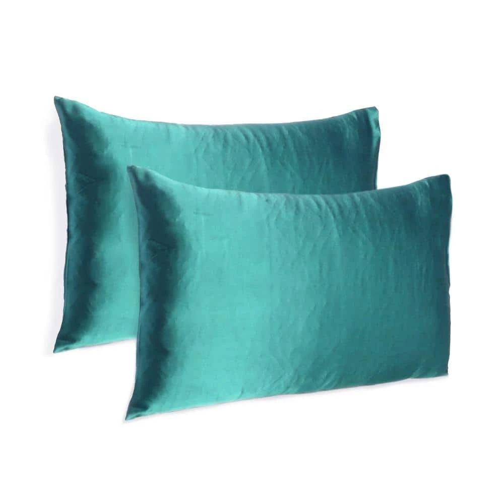 Outlet π Amelia Teal Solid Color Satin Standard Pillowcases (Set of 2) by HomeRoots π 3 Outlet π Amelia Teal Solid Color Satin Standard Pillowcases (Set of 2) by HomeRoots π