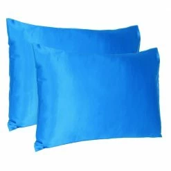 Best Sale 😀 Amelia Blue Solid Color Satin Queen Pillowcases (Set of 2) by HomeRoots 👏