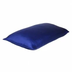 Outlet 😀 Amelia Navy Blue Solid Color Satin Queen Pillowcases (Set of 2) by HomeRoots 🌟 -Allied Home Shop homeroots pillowcases 2000387900 1f 1000