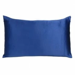 Outlet 😀 Amelia Navy Blue Solid Color Satin Queen Pillowcases (Set of 2) by HomeRoots 🌟 -Allied Home Shop homeroots pillowcases 2000387900 4f 1000
