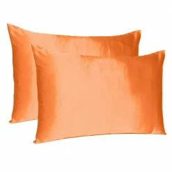 Promo ⭐ Amelia Orange Solid Color Satin Queen Pillowcases (Set of 2) by HomeRoots ⭐