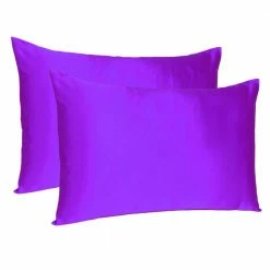 Promo 😀 Amelia Bright Purple Solid Color Satin Queen Pillowcases (Set of 2) by HomeRoots ⌛