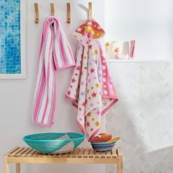 Hot Sale 🤩 Company Kids Star Hooded Yarn-Dyed Pink Geometric Cotton Single Bath Towel by Company Kids by The Company Store 👍 -Allied Home Shop pink company kids by the company store bath towels 59078 os pink a0 1000
